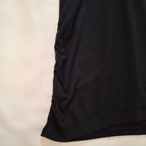 Oversized Cowl Neck Cap Sleeve Black T Shirt Dress Size M Ruched at Side Seams - Picture 14 of 16